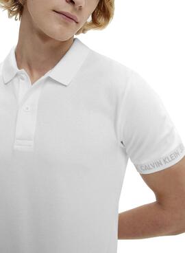 Polo Calvin Klein Logo Jacquard Bianco per Uomo