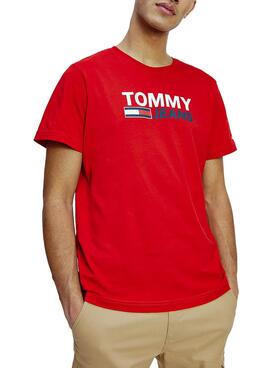 T-Shirt Logo Tommy Jeans Corp Rosso per Uomo