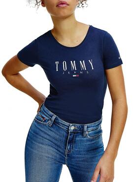 T-Shirt Tommy Jeans Essential Logo Blu Navy Donna