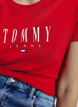 T-Shirt Tommy Jeans Essential Logo Rosso Donna