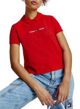 Polo Tommy Jeans Logo linear Rosso per Donna