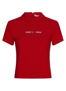 Polo Tommy Jeans Logo linear Rosso per Donna
