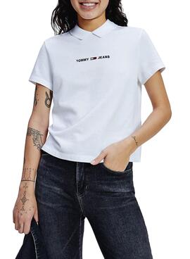 Polo Tommy Jeans Linear Logo Bianco per Donna