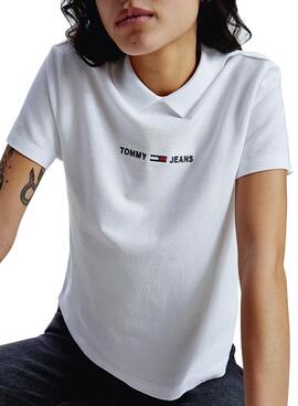 Polo Tommy Jeans Linear Logo Bianco per Donna