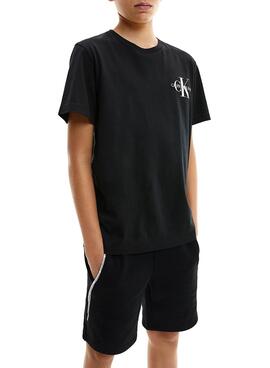 T-Shirt Calvin Klein Chest Monogram Nero Bambino