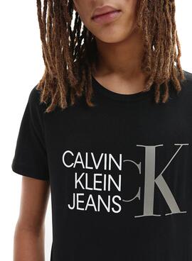 T-Shirt Calvin Klein Hybrid Logo Nero per Bambino