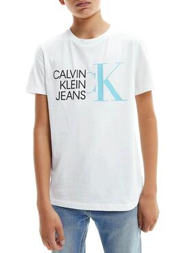 T-Shirt Calvin Klein Hybrid Logo Bianco per Bambino