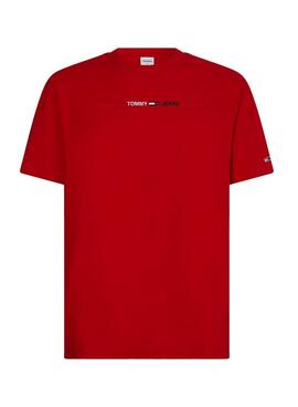 T-Shirt Tommy Jeans Linear Logo Rosso per Uomo