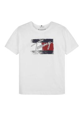 T-Shirt Tommy Hilfiger Flag Print Bianco Bambina