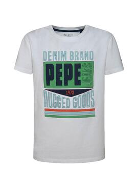 T-Shirt Pepe Jeans Finn Bianco per Bambino