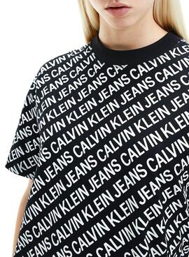 Vestito Calvin Klein Logo Aop Nero per Donna