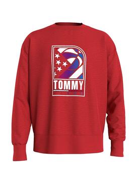 Felpa Tommy Jeans Basketball Rosso per Uomo