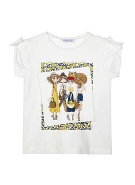 T-Shirt Mayoral Cuadro Liberty Bianco per Bambina