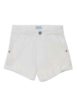 Short Mayoral Sarga Volant Bianco per Bambina