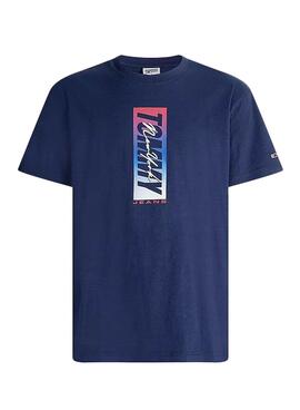 T-Shirt Tommy Jeans Vertical Front Logo Blu Navy