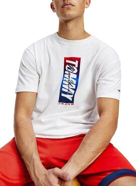 T-Shirt Tommy Jeans Vertical Front Logo Bianco