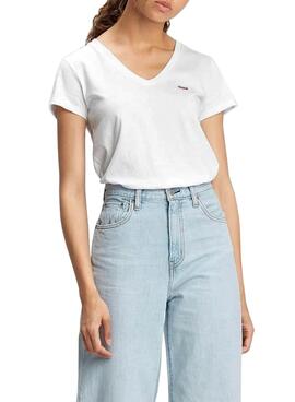 T-Shirt Levis Perfect V Neck Bianco per Donna