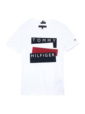 T-Shirt Tommy Hilfiger Sticker Bianco per Bambino