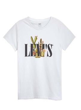 T-Shirt Levis Cactus 90S Serif Logo Bianco Donna