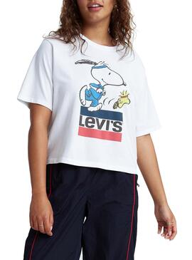 T-Shirt Levis Torcia Snoopy Boxy Bianco per Donna