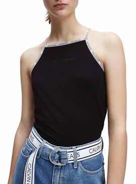 Top Calvin Klein Jeans Trim Logo Nero per Donna