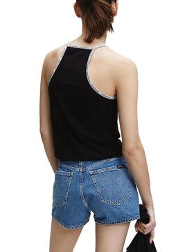 Top Calvin Klein Jeans Trim Logo Nero per Donna