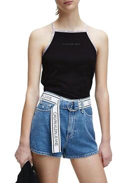 Top Calvin Klein Jeans Trim Logo Nero per Donna