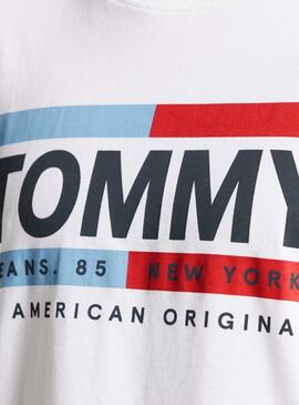 T-Shirt Tommy Jeans Box Logo Bianco per Uomo
