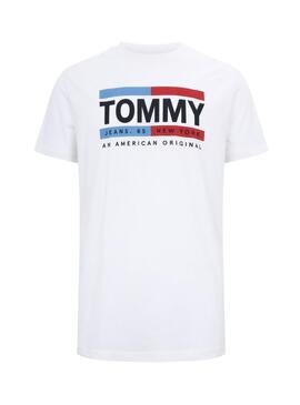 T-Shirt Tommy Jeans Box Logo Bianco per Uomo