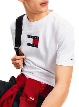 T-Shirt Tommy Jeans Small Flag Bianco per Uomo