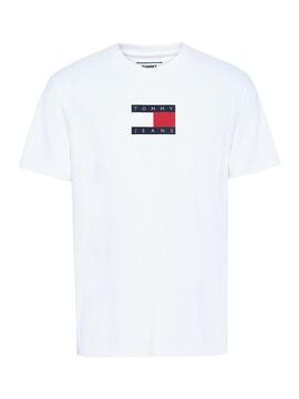 T-Shirt Tommy Jeans Small Flag Bianco per Uomo