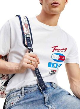 T-Shirt Toppe Tommy Jeans Patches Bianco per Uomo