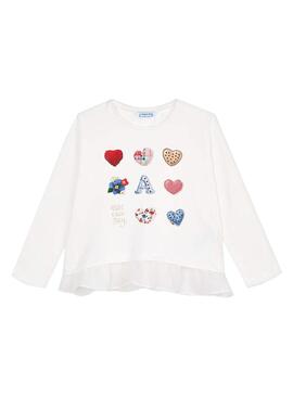 T-Shirt Mayoral Cuori Bianco per Bambina