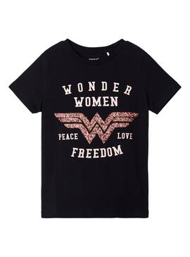 T-Shirt Name It Wonderwomen Nero per Bambina