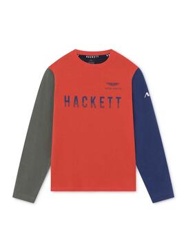 T-Shirt Hackett Amr Color Block Rosso per Bambino