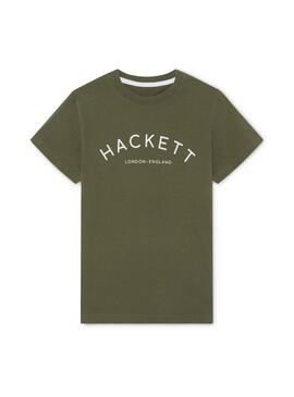 T-Shirt Hackett Basic Logo Verde per Bambino