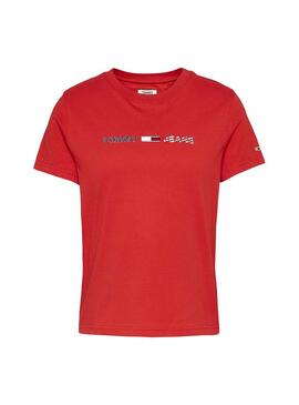 T-Shirt Tommy Jeans Americana Rosso per Donna