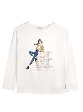 T-Shirt Mayoral Love Bianco per Bambina