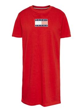 Vestito T-Shirt Logo Tommy Jeans Rosso per Donna