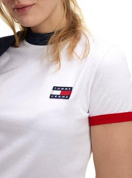 T-Shirt Tommy Jeans Ringer Bianco per Donna