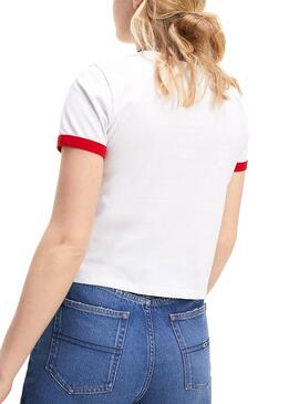 T-Shirt Tommy Jeans Ringer Bianco per Donna