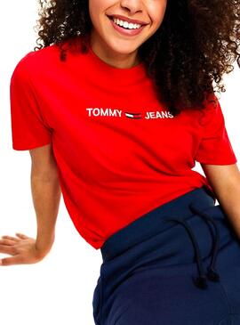 T-Shirt Tommy Jeans Logo Rosso per Donna