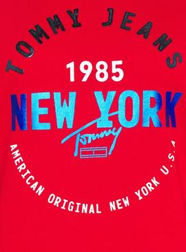 Felpa Tommy Jeans New York Rosso per Donna