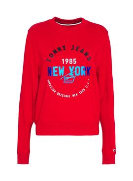 Felpa Tommy Jeans New York Rosso per Donna