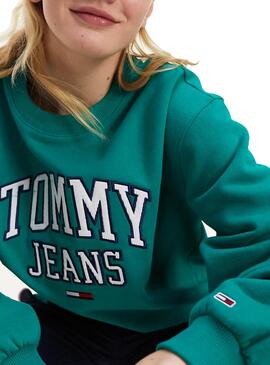 Felpa Tommy Jeans Collegiate Verde per Donna