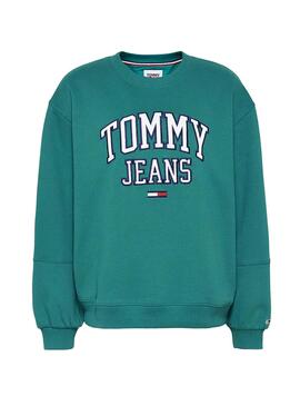Felpa Tommy Jeans Collegiate Verde per Donna