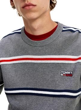 Pullover Tommy Jeans Strisce Grigio per Uomo