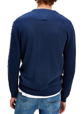 Pullover Tommy Jeans Tape Blu Blu Navy per Uomo