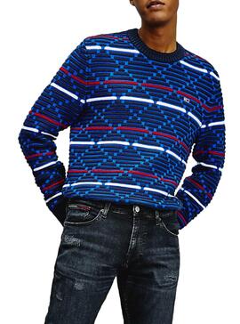 Pullover Tommy Jeans Pattern Blu per Uomo