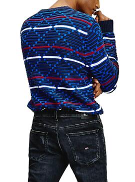 Pullover Tommy Jeans Pattern Blu per Uomo